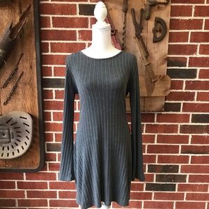 Gray Sweater Dress with Flared Sleeves